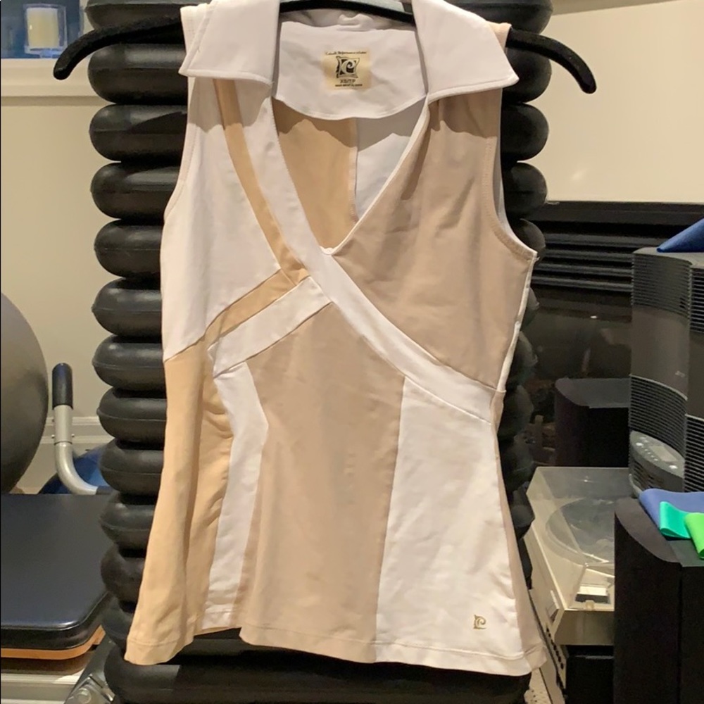 Golf top. Xsmall beige and white. Fitted